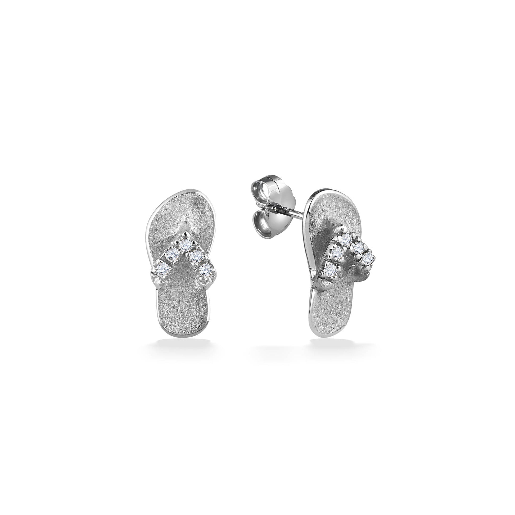 10820 - 14K White Gold - Hawaiian Slipper Stud Earrings