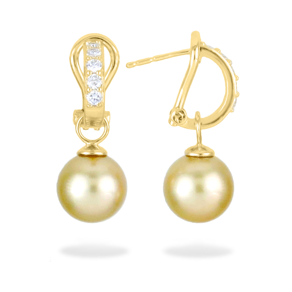 11179 - 14K Yellow Gold - Golden South Sea Pearl Hoop Earrings