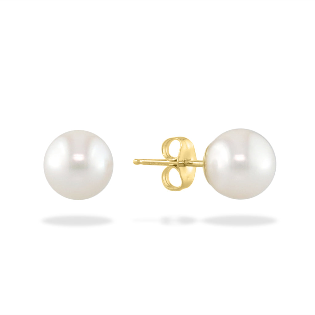 14219 - 14K Yellow Gold - White Akoya Pearl Stud Earrings