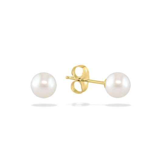 14250 - 14K Yellow Gold - White Akoya Pearl Stud Earrings