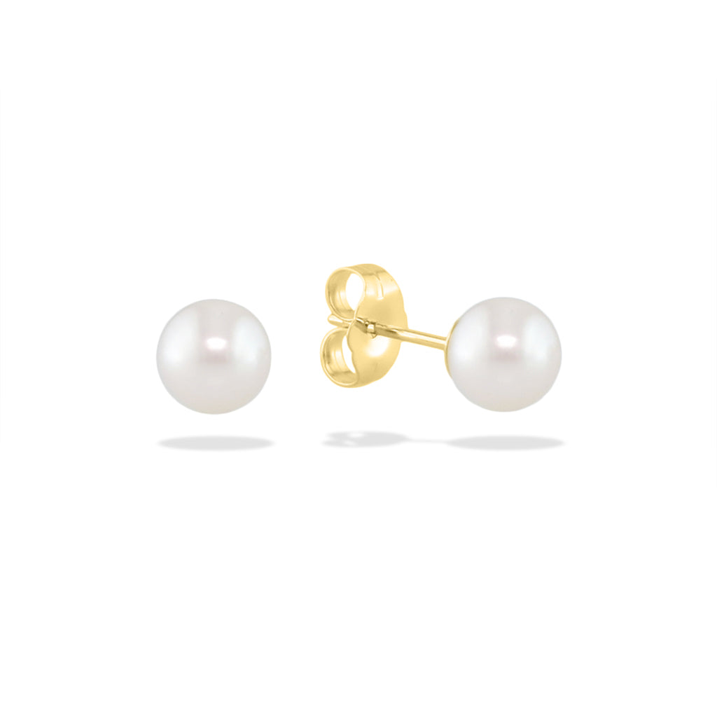 14257 - 14K Yellow Gold - White Akoya Pearl Stud Earrings