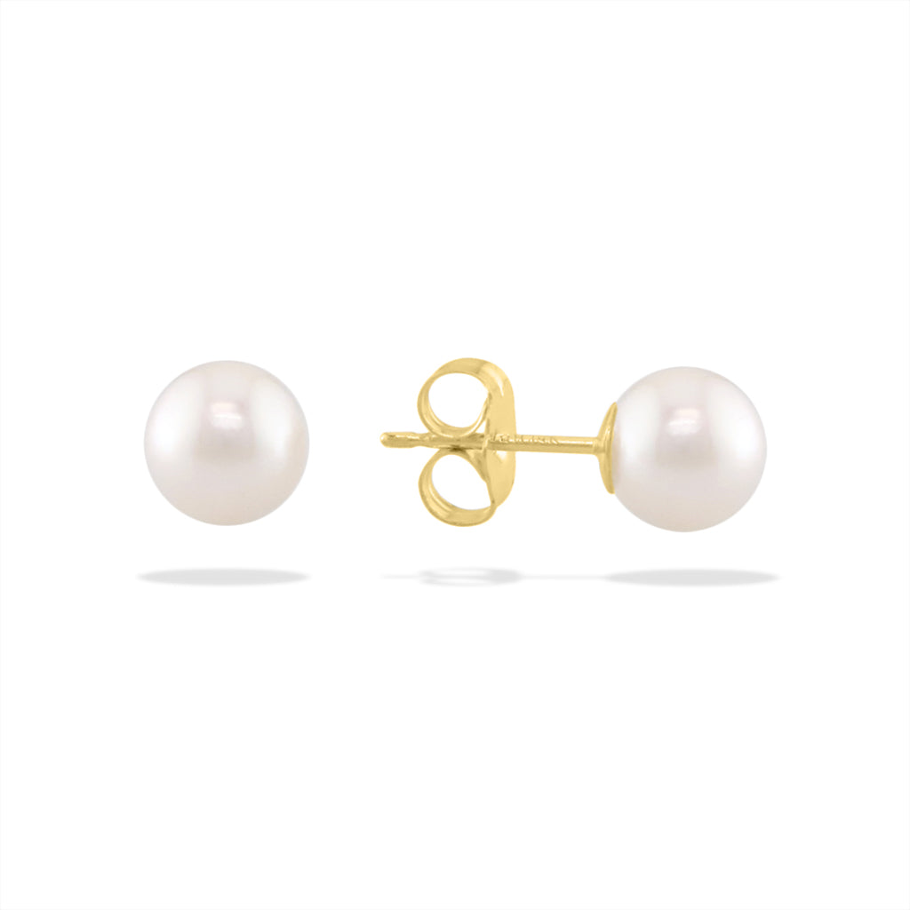 14262 - 14K Yellow Gold - White Akoya Pearl Stud Earrings