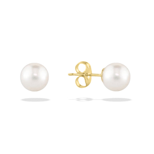 14268 - 14K Yellow Gold - White Akoya Pearl Stud Earrings