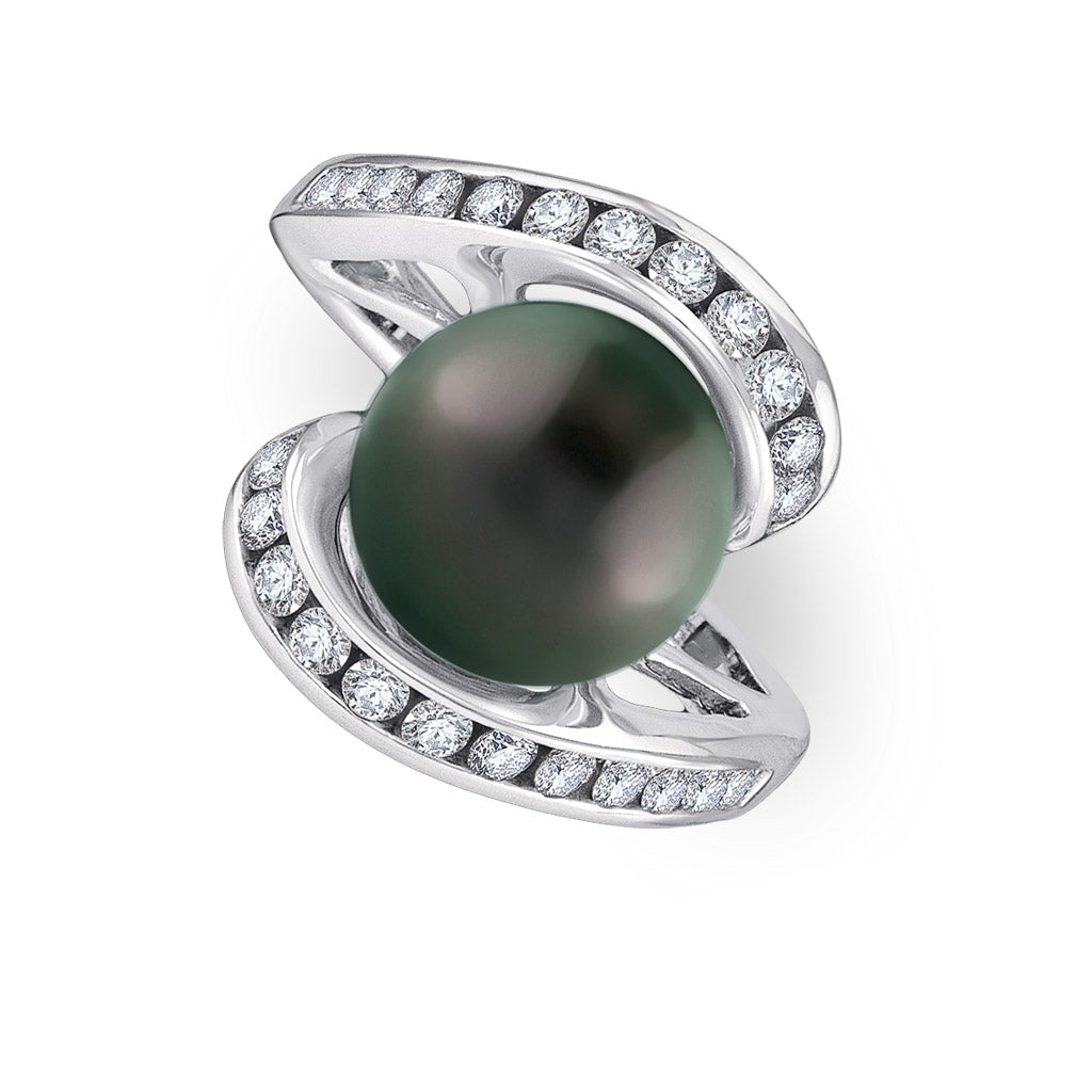 12195 - 14K White Gold - Tahitian Black Pearl Ring