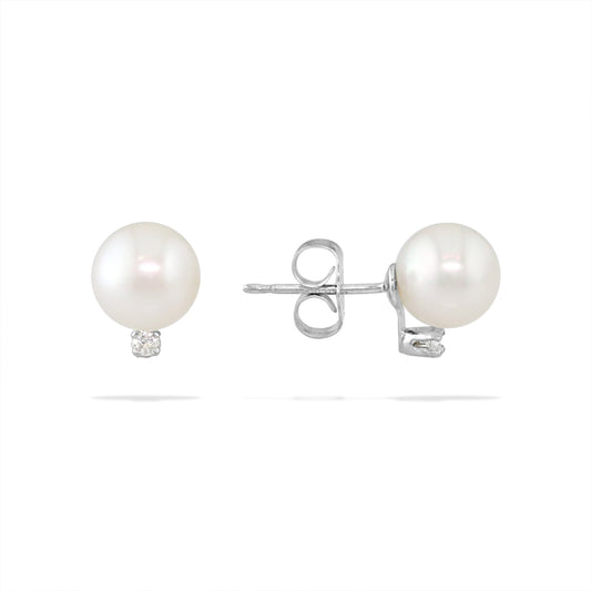 13080 - 14K White Gold - White Akoya Pearl Stud Earrings