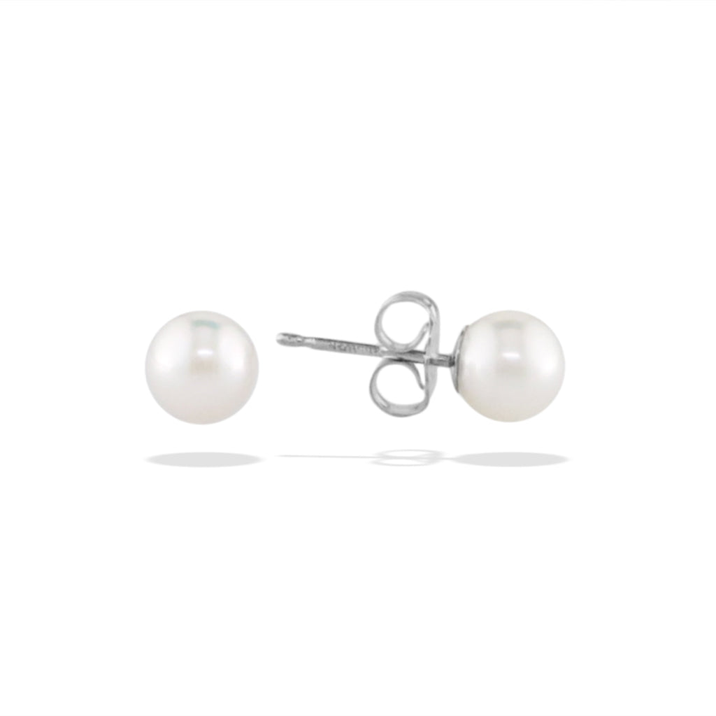 14604 - 14K White Gold - White Akoya Pearl Stud Earrings