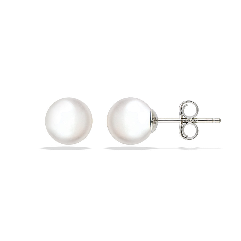 14607 - 14K White Gold - White Akoya Pearl Stud Earrings