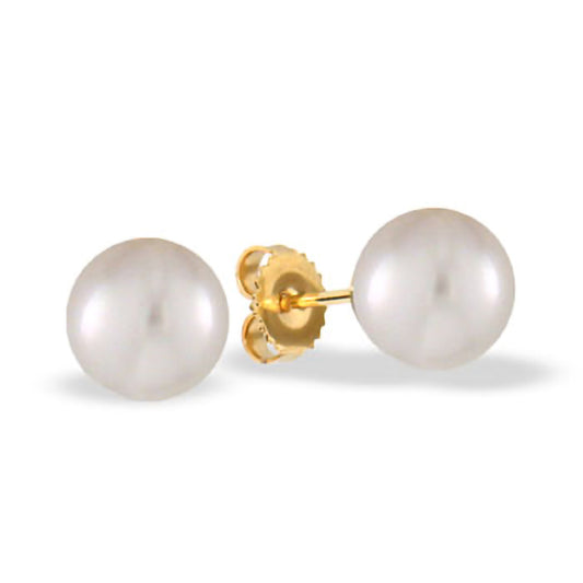 17356 - 14K Yellow Gold - White South Sea Pearl Stud Earrings