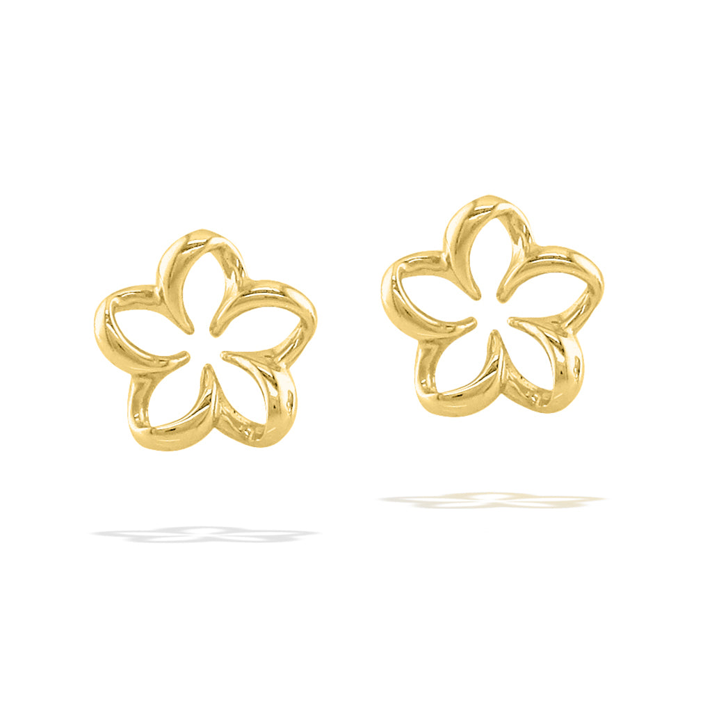 18804 - 14K Yellow Gold - Floating Plumeria Stud Earrings