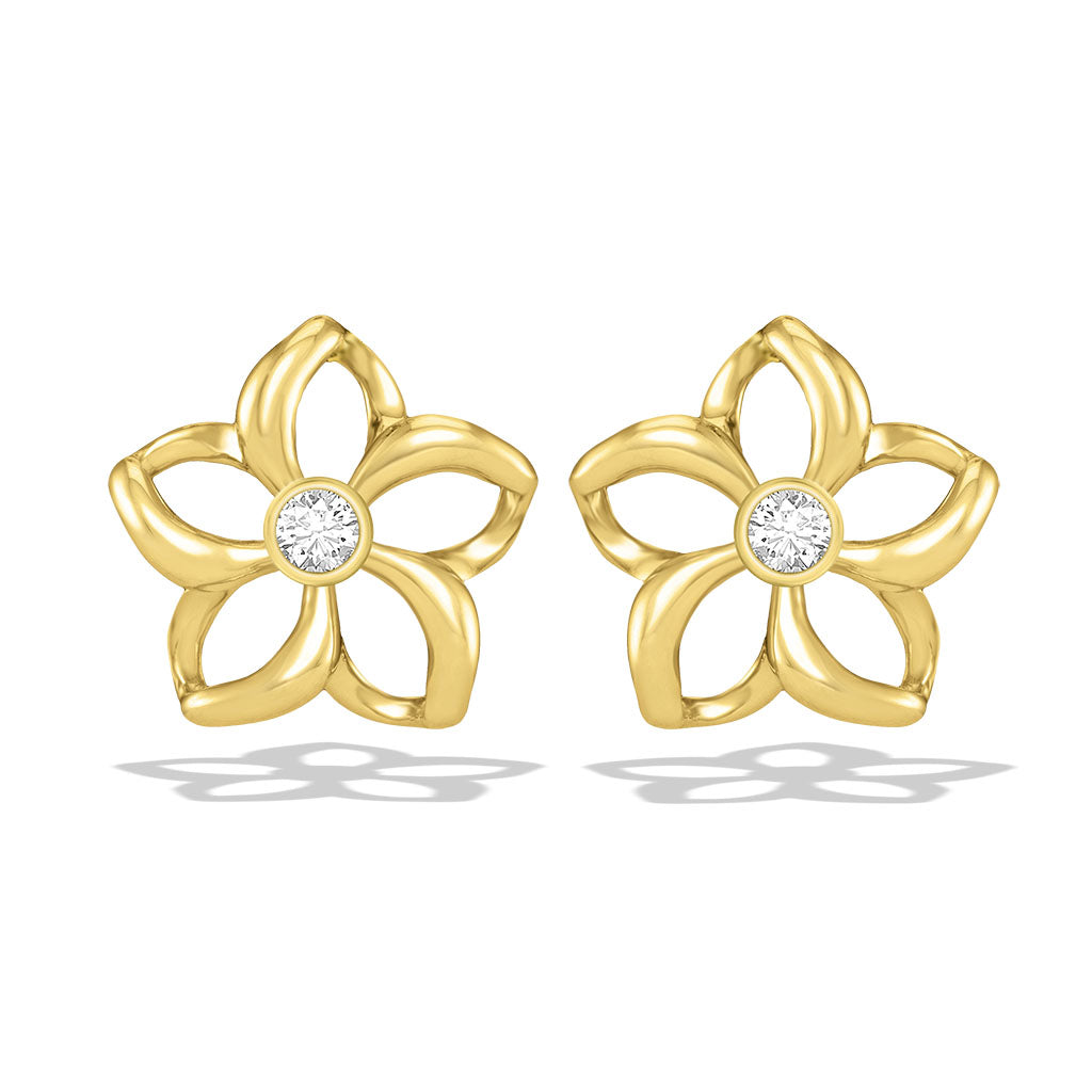 18918 - 14K Yellow Gold - Floating Plumeria Stud Earrings