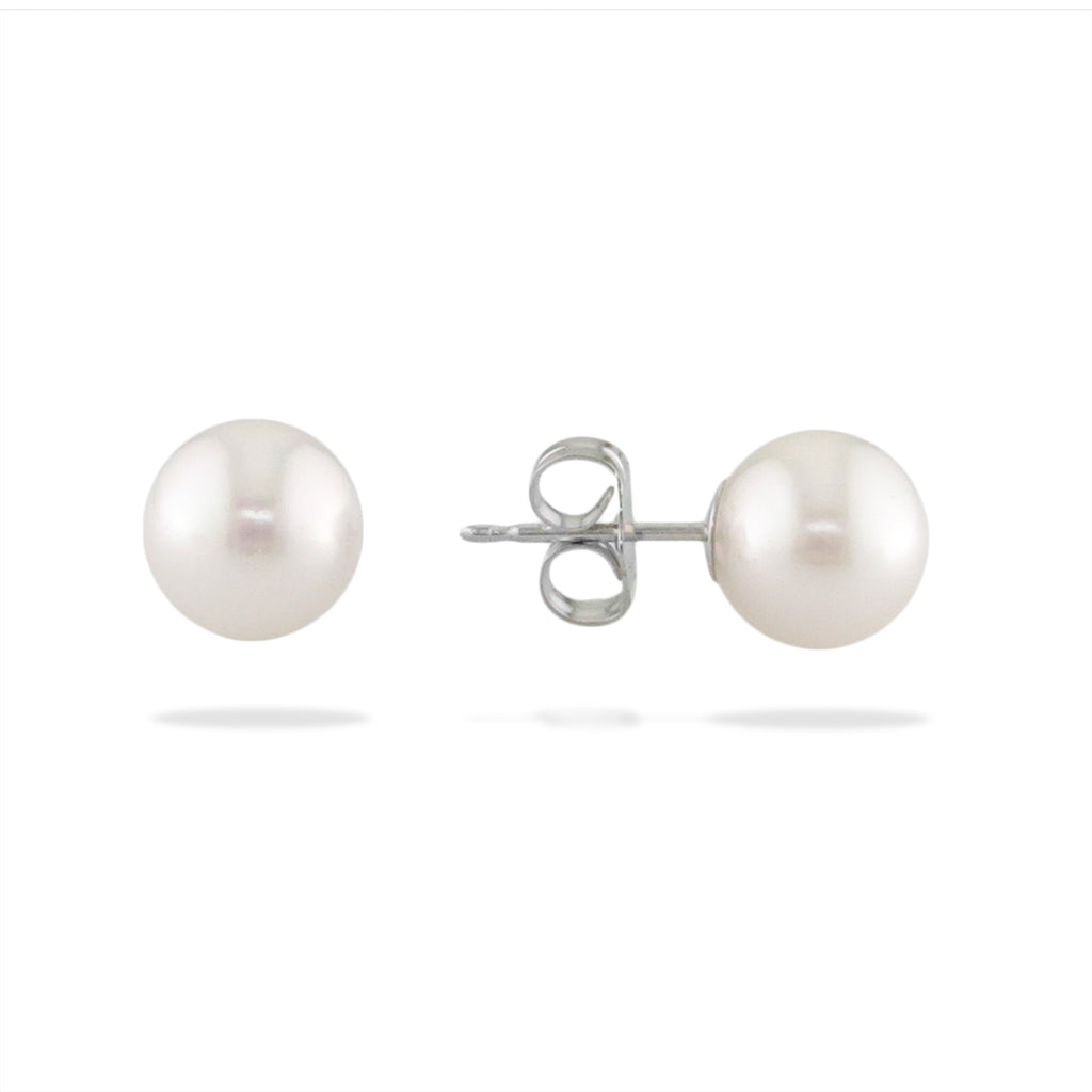 19215 - 14K White Gold - White Akoya Pearl Stud Earrings
