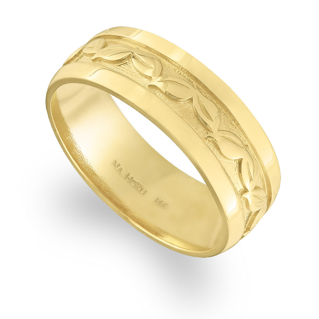 19469 - 14K Yellow Gold - Maile Leaf Men's Band