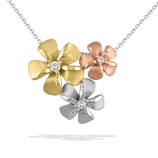 40548 - 14K Rose Gold, 14K White Gold and 14K Yellow Gold - Tri-Color Plumeria Bouquet Pendant