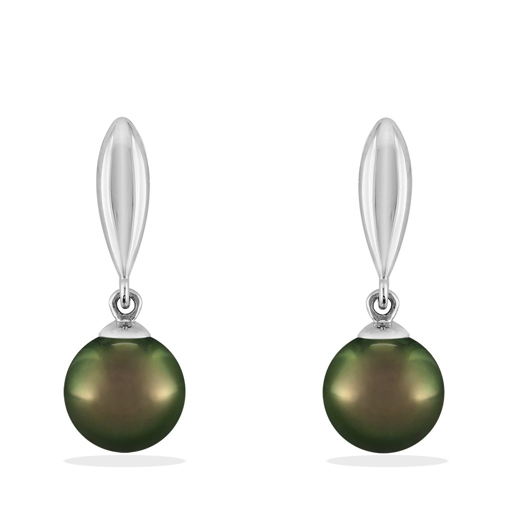 40505 - 14K White Gold - Tahitian Pearl Drop Earrings