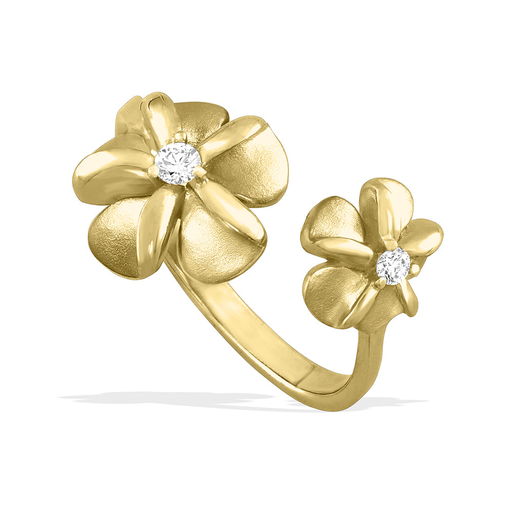 41964 - 14K Yellow Gold - Double Plumeria Bypass Ring