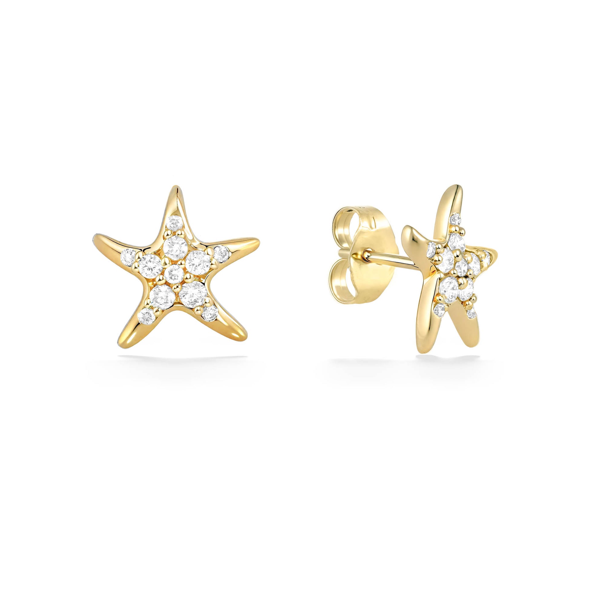 41813 - 14K Yellow Gold - Starfish Stud Earrings