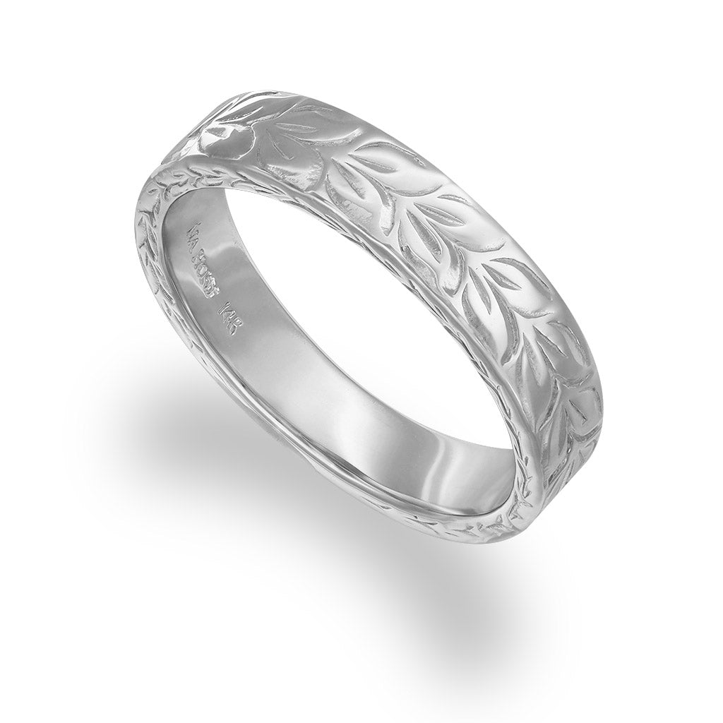 41487 - 14K White Gold - Maile Scroll Band