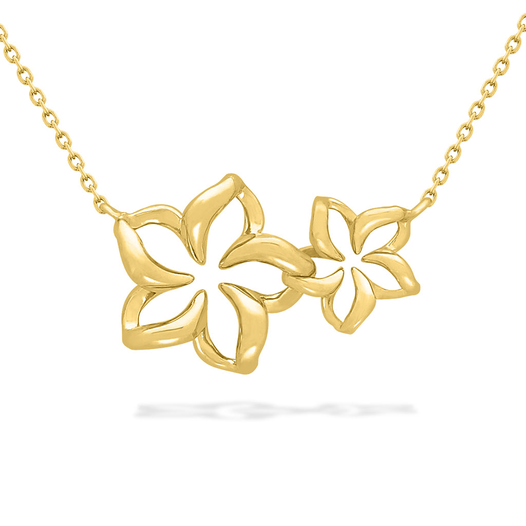 41416 - 14K Yellow Gold - Double Floating Plumeria Necklace