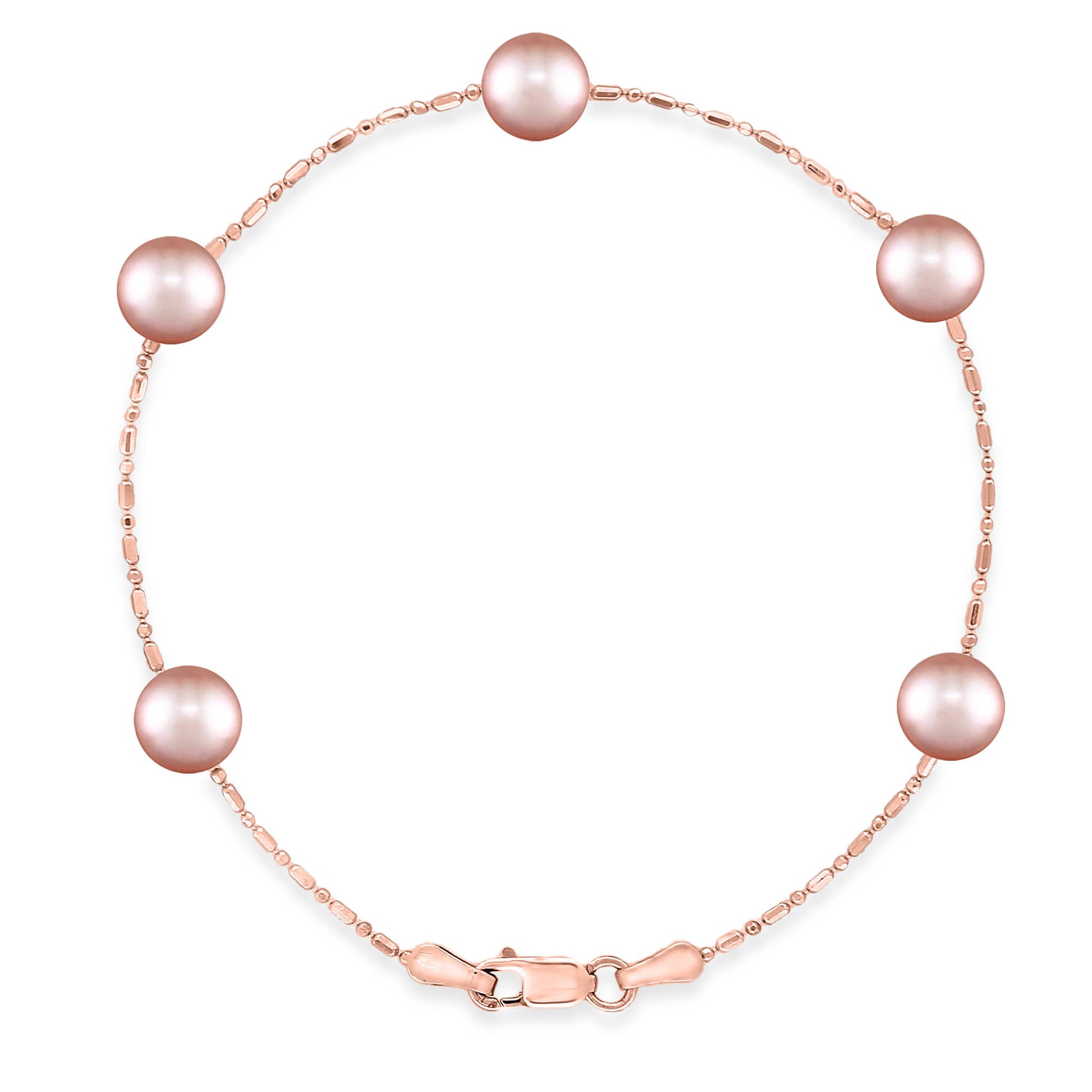 41391 - 14K Rose Gold - Pink Freshwater Pearl Bead and Ball Bracelet