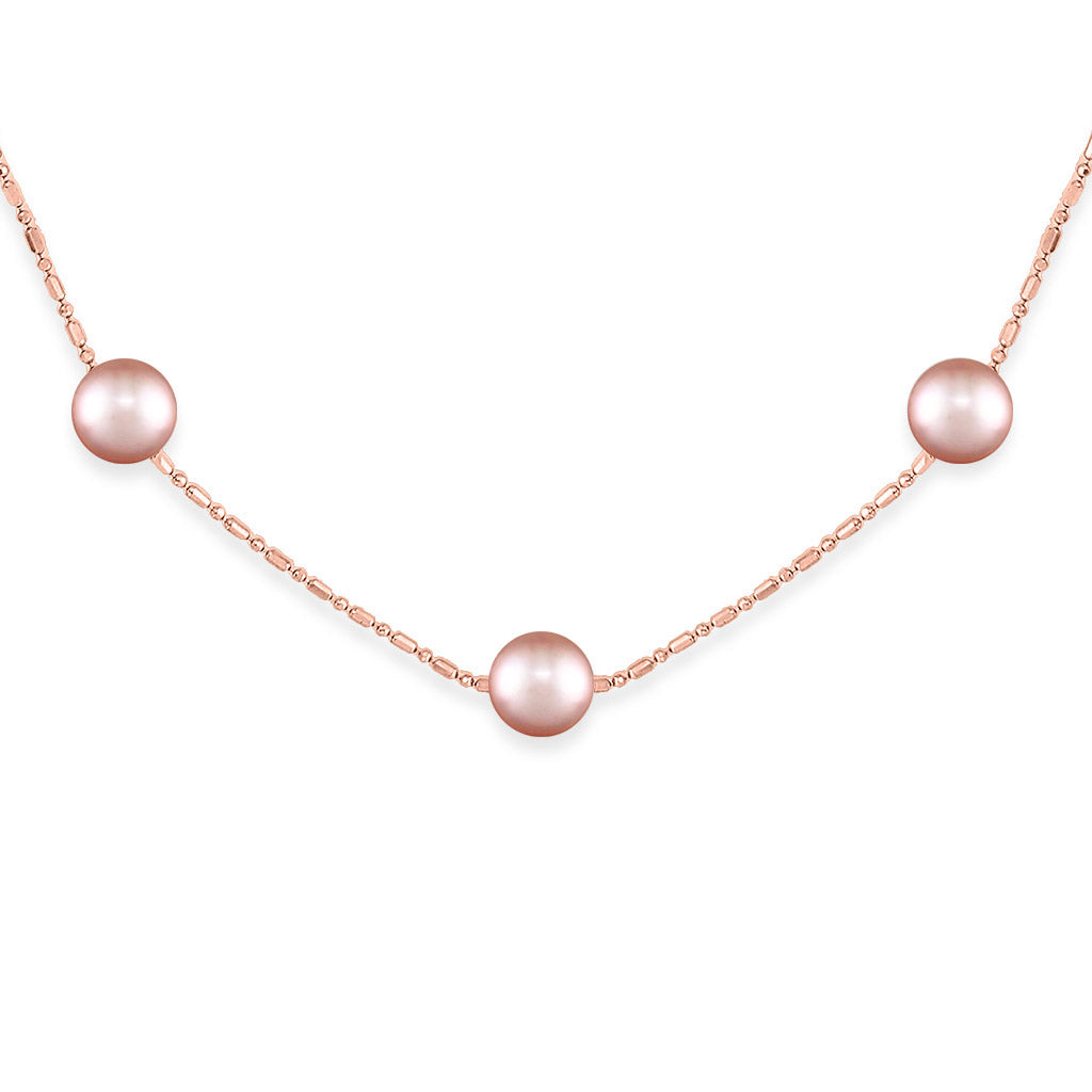 41390 - 14K Rose Gold - Pink Freshwater Pearl Bead and Ball Necklace