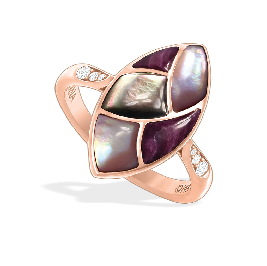 769687 - 14K Rose Gold - Kabana Inlay Marquise Ring