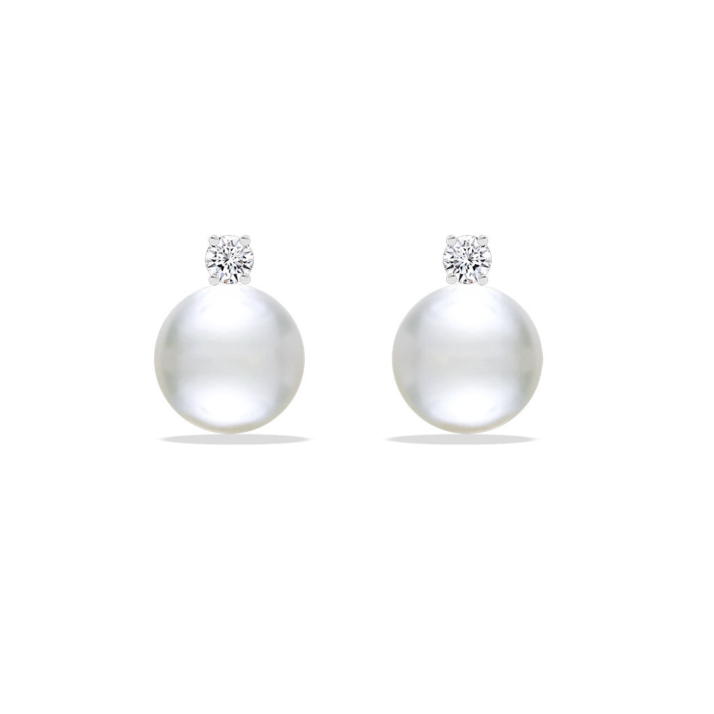 41604 - 14K White Gold - White Akoya Pearl Stud Earrings