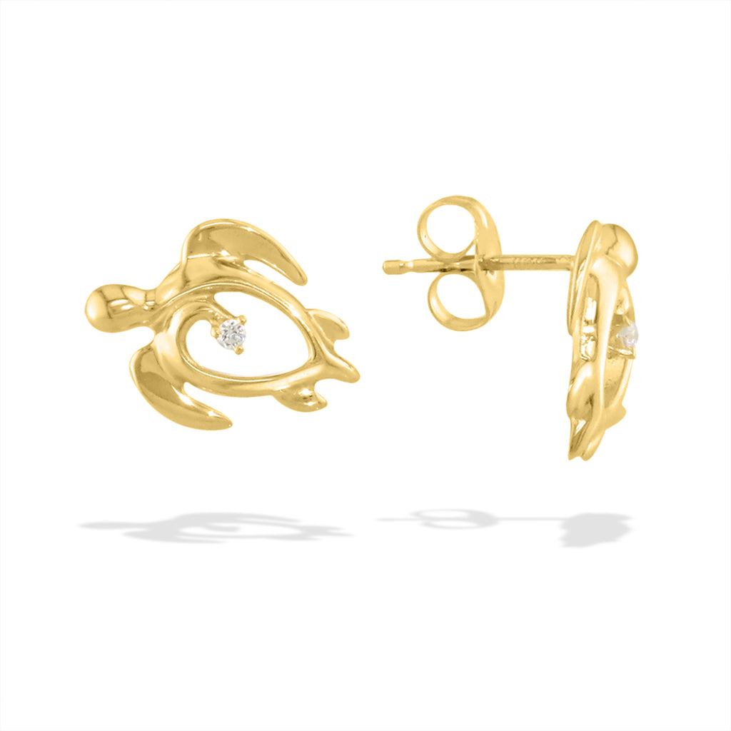 41046 - 14K Yellow Gold - Honu Heart Stud Earrings