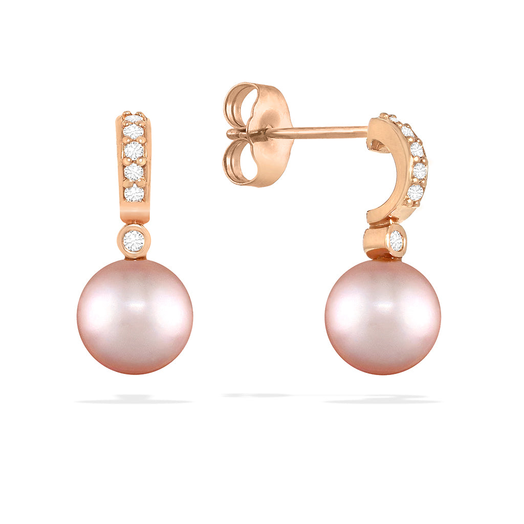 41449 - 14K Rose Gold - Pink Freshwater Pearl Half Hoop Earrings