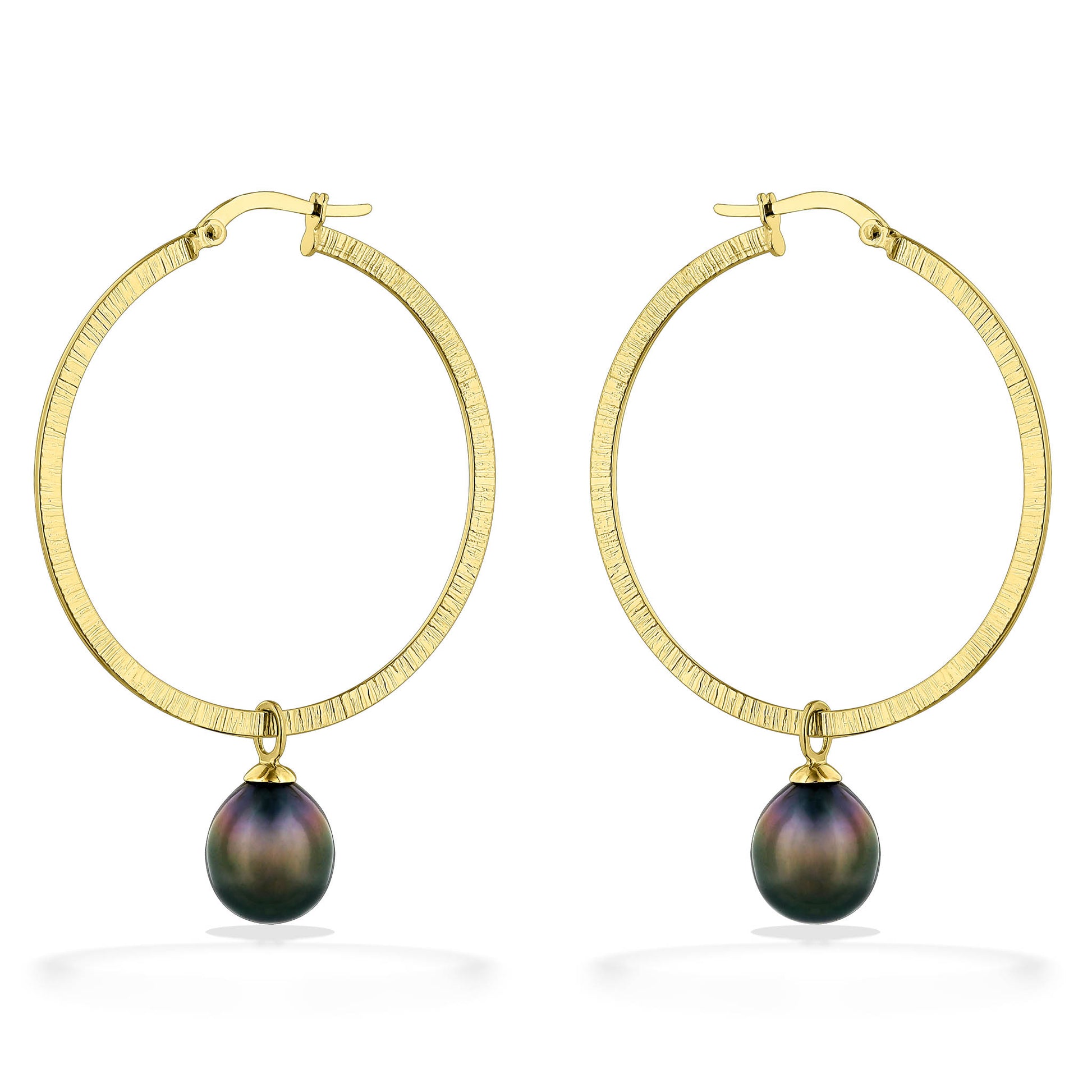 40903 - 14K Yellow Gold - Tahitian Pearl Hoop Earrings