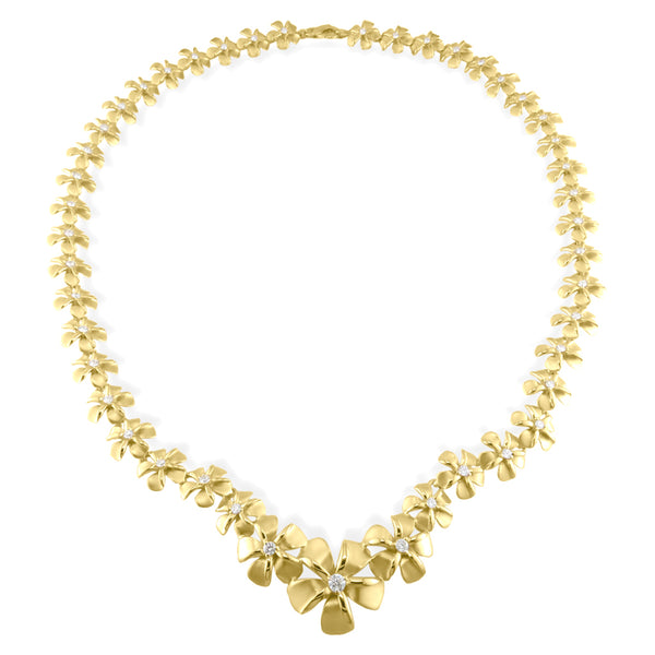 14K Gold Graduated Plumeria Necklace with Diamonds – Na Hoku