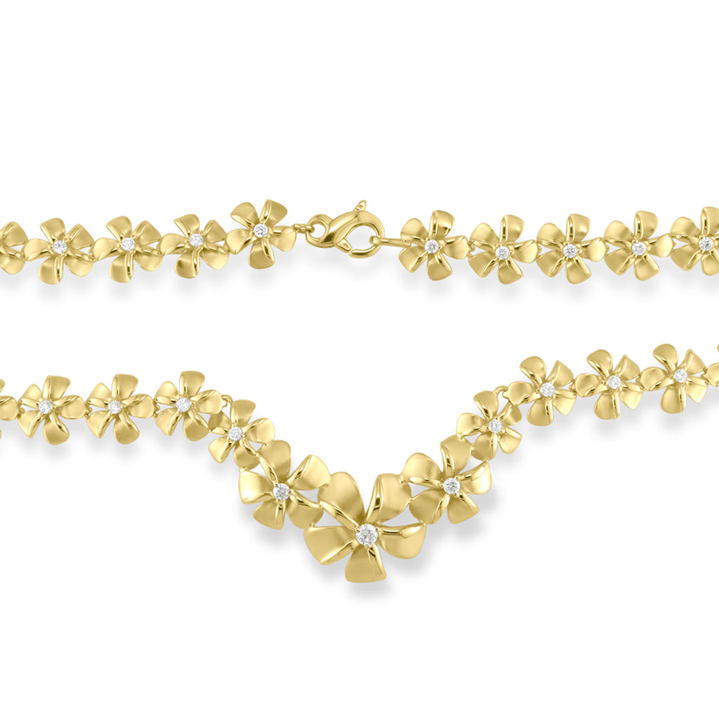 40838 - 14K Yellow Gold - Graduated Plumeria Necklace