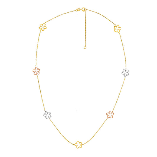 41592 - 14K Rose Gold, 14K White Gold and 14K Yellow Gold - Tri-Color Floating Plumeria Necklace