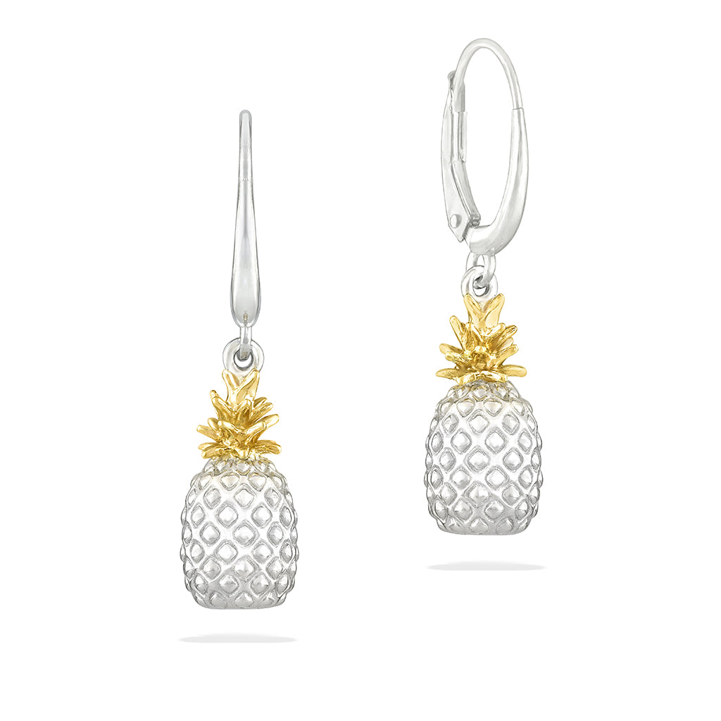 40695 - 14K Yellow Gold and Sterling Silver - Pineapple Leverback Earrings