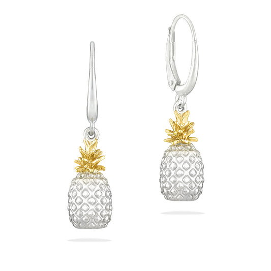 40695 - 14K Yellow Gold and Sterling Silver - Pineapple Leverback Earrings