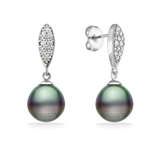 40801 - 14K White Gold - Tahitian Black Pearl Drop Earrings