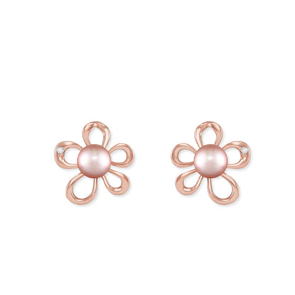 41419 - 14K Rose Gold - Floating Plumeria Stud Earrings