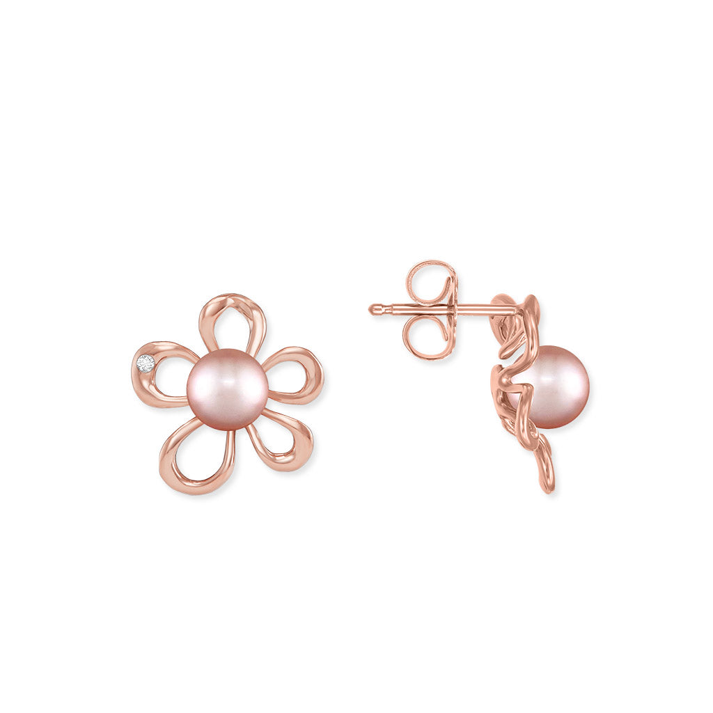 41419 - 14K Rose Gold - Floating Plumeria Stud Earrings