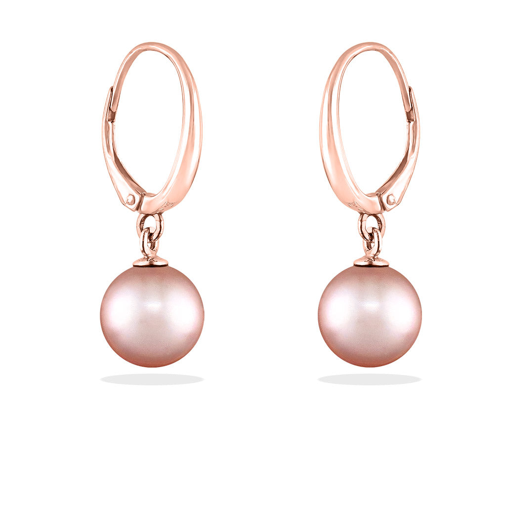 41373 - 14K Rose Gold - Pink Freshwater Pearl Hoop Leverback Earrings