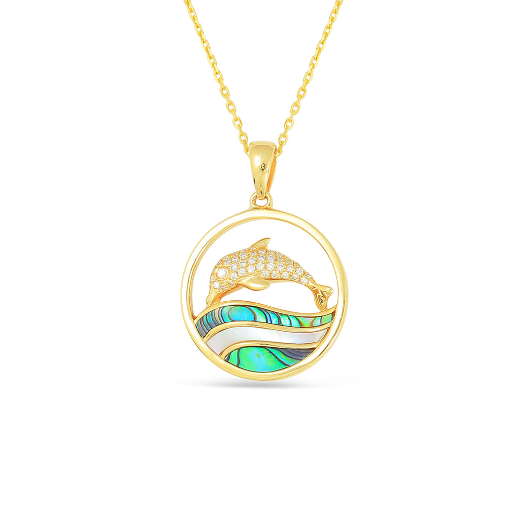 770425 - 14K Yellow Gold - Frederic Sage Dolphin and Waves Pendant