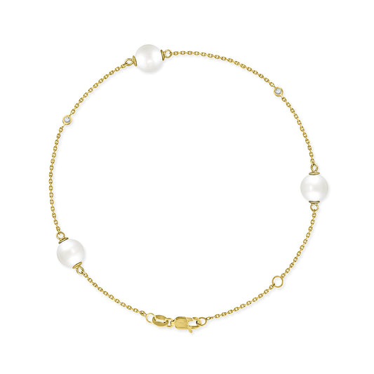 43313 - 14K Yellow Gold - White Akoya Pearl Bracelet