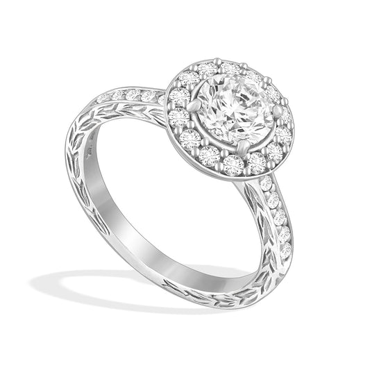 43192 - 14K White Gold - Maile Scroll Solitaire Halo Ring