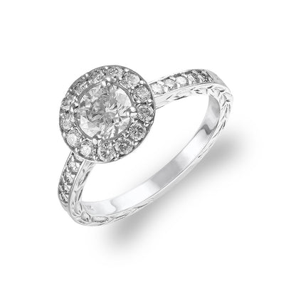 43189 - 14K White Gold - Maile Scroll Round Halo Ring