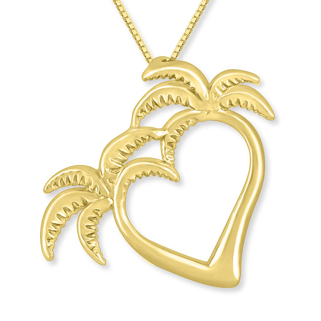 43126 - 14K Yellow Gold - Double Palm Tree Heart Pendant