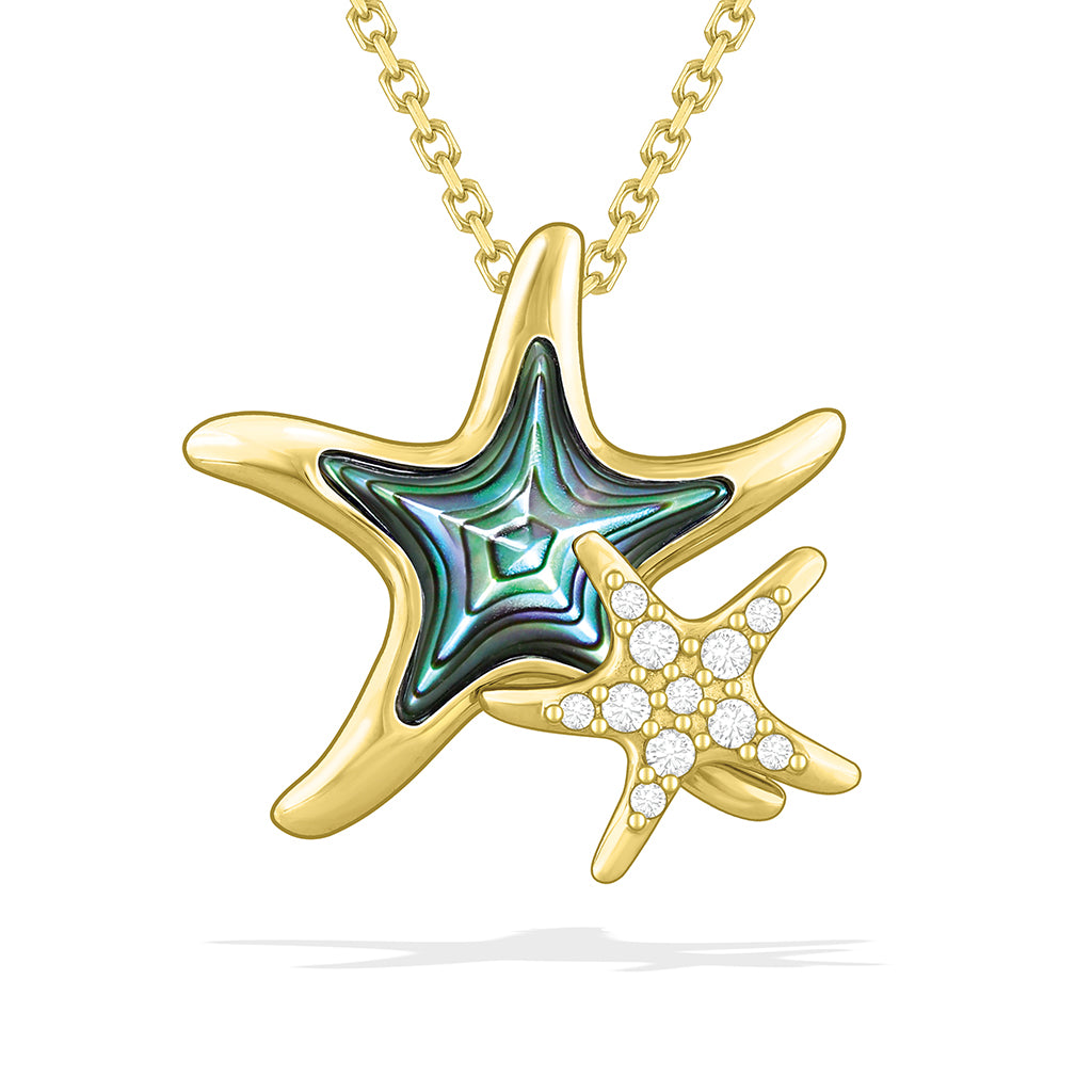 43427 - 14K Yellow Gold - Double Starfish Pendant