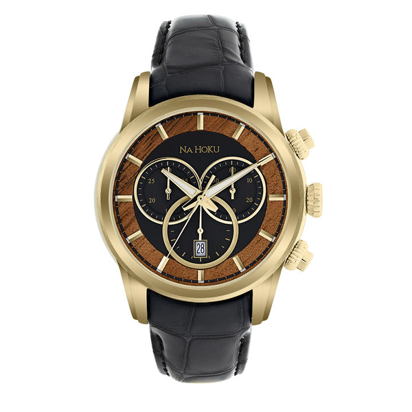 Steel Na Hoku Chronograph Watch |Koa & Gold Tone | Na Hoku