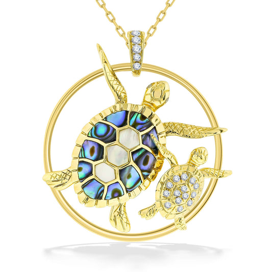 889015 - 14K Yellow Gold - Frederic Sage Mother and Child Sea Turtle Pendant