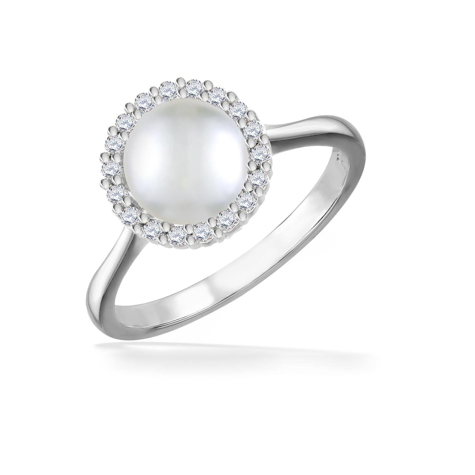 43644 - 14K White Gold - White Akoya Pearl Halo Ring 