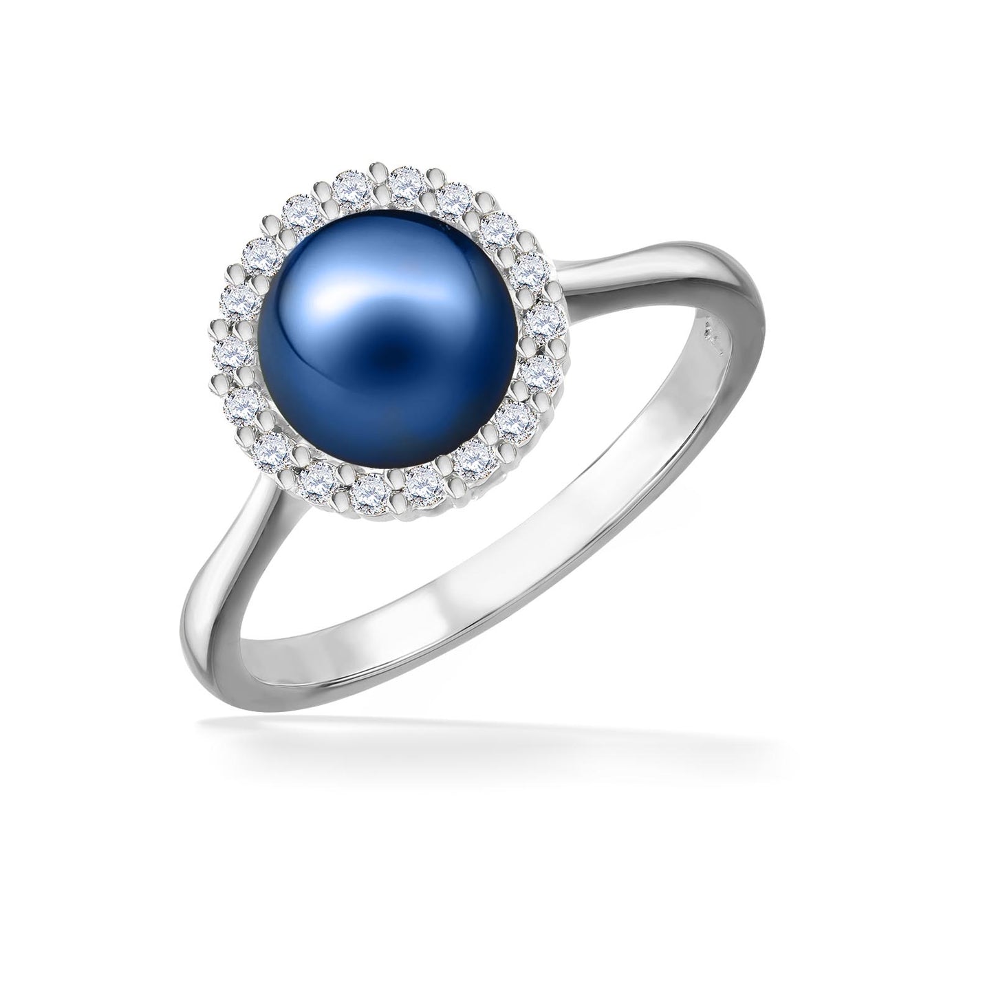 43645 - 14K White Gold - Blue Akoya Pearl Halo Ring