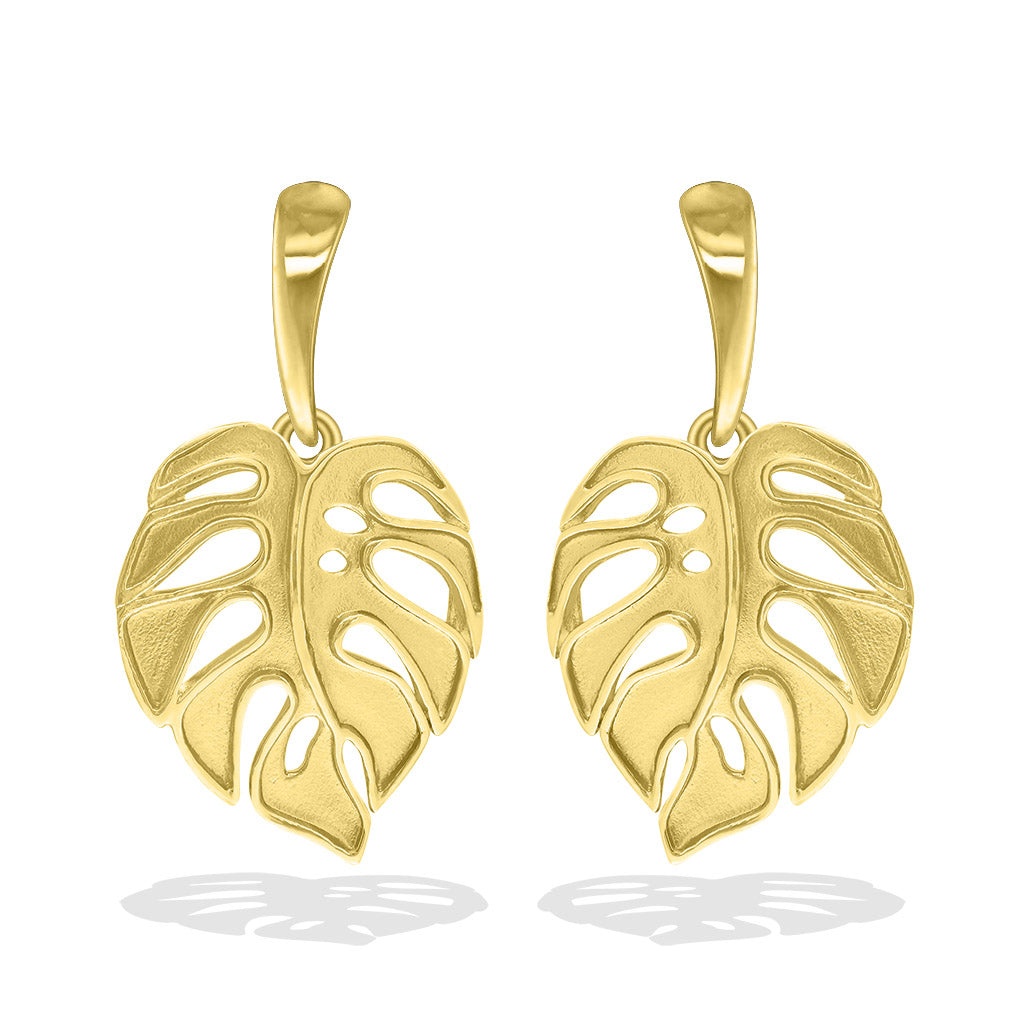 43743 - 14K Yellow Gold - Monstera Dangle Earrings