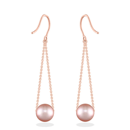 43727 - 14K Rose Gold - Pink Freshwater Pearl Slider Hook Earrings